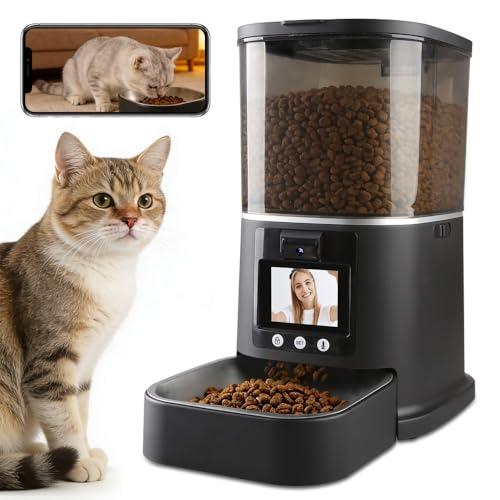 5L Automatic Cat Feeder with Camera, Two-Way Video 3MP HD & Audio, 5G WiFi Automatic Dog Feeder with Night Vision, Cat Food Dispenser with Dog Food Container for Multiple Pets - color: Black