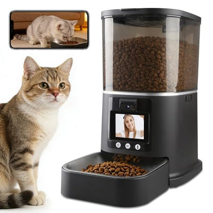 5L Automatic Cat Feeder with Camera, Two-Way Video 3MP HD & Audio, 5G WiFi Automatic Dog Feeder with Night Vision, Cat Food Dispenser with Dog Food Container for Multiple Pets - color: Black