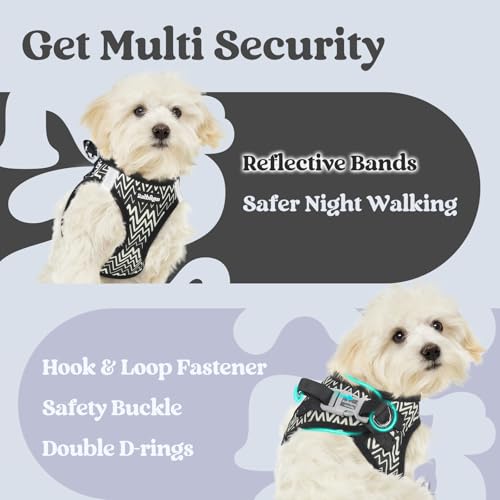 rabbitgoo Small Dog Harness, Step-in Soft Mesh Puppy Vest with Safety Buckle, Breathable Reflective Pet Harness for Small Sized Dogs, Black Zigzag S - color: Black Zigzag, size: S(chest:15.1"-16.5")