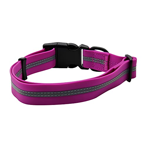 NIMBLE Dog Collar Waterproof Pet Collars Anti-Odor Durable Adjustable Polyester Soft with Reflective Cloth Stripe Basic Dog Collars S/M/L Sizes (Medium (11.81”-18.5”inches), Rose Purple) - color: rose purple, size: Medium (11.81”-18.5”inches)
