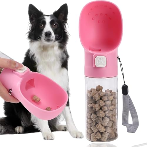 Colorday Handheld Dog Treat Dispenser Built-in Clicker & Treat Pouch, Slow Feeder for Walking Hiking Traveling Puppy Training (10 OZ, Pink) - color: Pink, size: 10 OZ