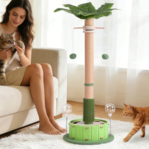 Cat Scratching Post, Sisal Tall Scratching Posts for Indoor Cats Adults with Cat Toys (40" Tall Large) - size: 40" Tall Large