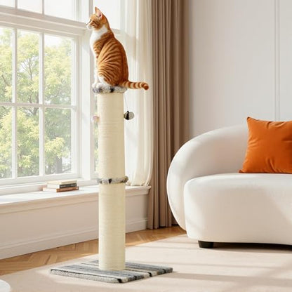 Joydeco Cat Scratching Post 34 Inches Heavy Duty and Thick Scratching Post Sisal Rope with Hanging Ball and Mice for Indoor Cats(Grey) - size: 34 inch Grey