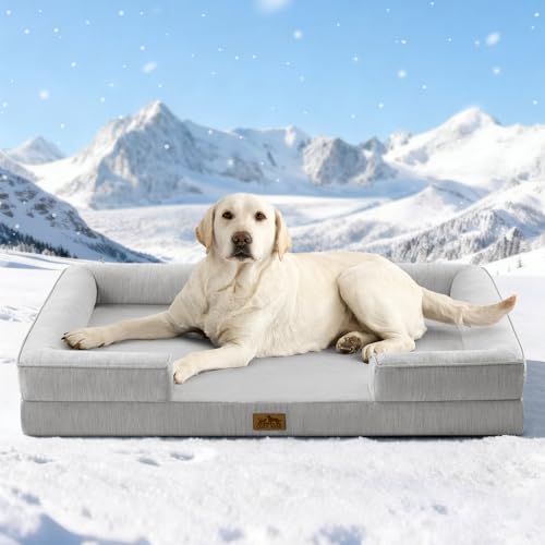 COZY KISS Cooling Dog Bed for Extra Large Dogs 44x32 inch, Q-Max >0.4 Summer Cool Orthopedic Foam Pet Sofa Bed with Sides, XL Size Bolster Anti-Slip Couch with Washable Removable Cover, Grey - color: Grey, size: 44x32x7 inch