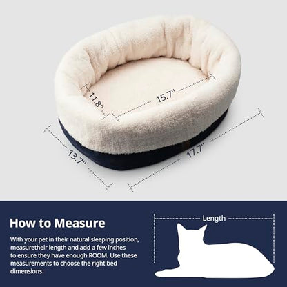 Self Warming Cat Bed, 17.7" x 13.7" Anti-Slip Soft Round Thermal Pet Cushion Bed for Kittens, Cats, Puppies and Small Dogs, Blue - color: Blue