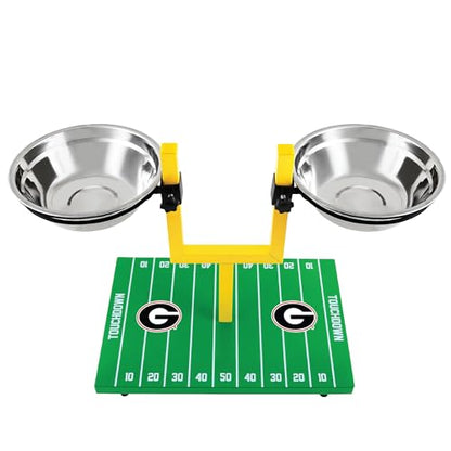 NCAA Georgia Bulldogs Goalpost Football Field Dog Feeder – Adjustable Elevated Dog Bowls with Stand, 2 Stainless Steel Bowls, Non-Slip Rubber Feet, Raised Pet Feeder for Large & Small Dogs - color: Georgia Bulldogs