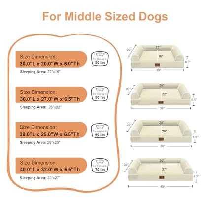 Large Dog Bed Orthopedic Washable: Beds Bolster XL Bed Medium Large Dogs Egg Crate Foam Couch Sofa Waterproof with Removable Cover - Beige - color: Beige, size: 36.0"L x 27.0"W x 6.5"Th