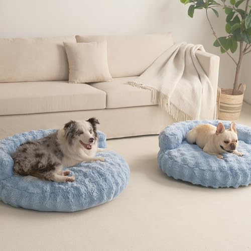 EHEYCIGA Dog Bed Medium Size Dog, Fluffy Small Dog Couch with Removable Washable Cover, Bolster Pet Sofa, Waterproof and Non-Slip, 30" x 30"x 8.5", Blue - color: Blue, size: 30"L x 30"W x 8.5"Th