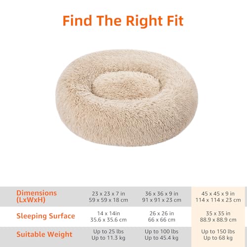 Amazon Basics Washable Donut Pet Bolster Faux Fur Bed with Removable Cover, Anti-Slip Bottom for Dog, Beige, 45" x 45" - color: Beige, size: 45" x 45"