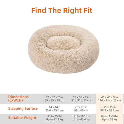 Amazon Basics Washable Donut Pet Bolster Faux Fur Bed with Removable Cover, Anti-Slip Bottom for Dog, Beige, 45" x 45" - color: Beige, size: 45" x 45"