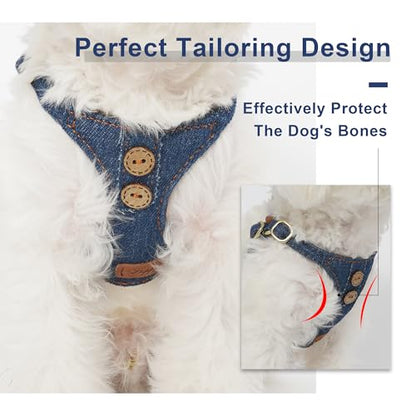 No Pull xs Dog Harness with Multifunction Dog Leash,Soft Adjustable No Choke Escape Proof Pet Harness Vest,Denim Blue,XXS - color: Button-Denim Blue, size: XXS
