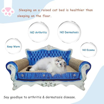 Luxury Cardboard Cat Scratcher Sofa Bed, Couch Shaped Cat Scratching Board, Scratch Lounge with Catnip, Scratcher for Indoor Cats Kittens Kitties - color: Blue Crown