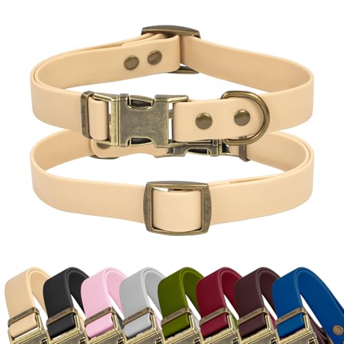 Rubber Dog Collar for Medium Dogs - Waterproof Dog Collar with Quick Release Metal Buckle Easy to Clean Puppy Collar for Outdoor Use, Sand Color(S:10"-14") - color: Sand Color, size: S:Collar:10"-14"