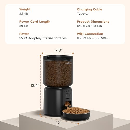 Automatic Cat Feeder, Adjustable 1080p Camera, 5G WiFi & App Control Cat Food Dispenser, Automatic Feeder Cat Dry Food with Dual Power & Voice Recording, Smart Automatic Dog Feeder Portion Control