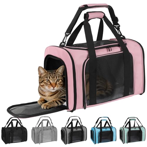 Carriers Soft-Sided Pet Carrier Pink for Medium Large Cats Dogs Undertake 35Lbs,Ventilated Mesh Windows,Top Load Cat Carrier with Airline Approved(X-Large,Pink) - color: pink, size: 20.0"L x 13.0"W x 13.0"H