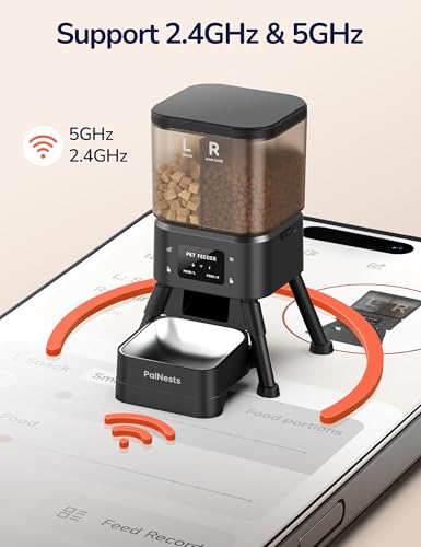 Automatic Cat Feeder, 4L Dual Hopper Smart WiFi Pet Food Dispenser with 2.4G/5G App Control, Custom Schedule, Portion Control, Freshness Lock for Dry Food and Treats, Black