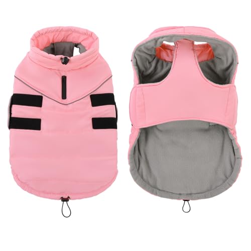 Peferhouse Dog Warm Winter Coats for Large Dogs Female, Dog Cold Weather Coat Dog Windproof Reflective Jacket with Harness Hole Thick Dog Vest Jacket Pink 4XL - color: Pink, size: XXXX-Large