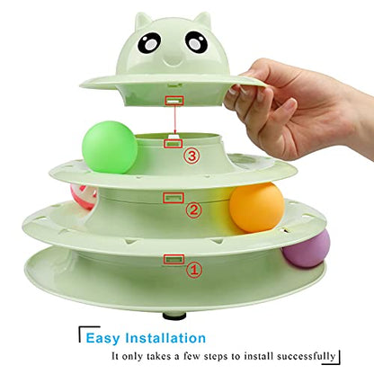 UPSKY Cat Toy Roller 3-Level Turntable Cat Toy Balls with Six Colorful Balls Interactive Kitten Fun Mental Physical Exercise Puzzle Toys - color: Fruit Green