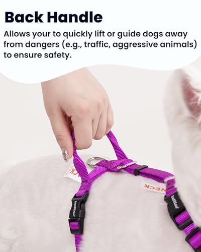 Non Restrictive No Pull Dog Harness, Neck Buckle Desgin, Lightweight Easy Walk Freedom Harness, Keep Balance, Sewn-in Instructions Labels for Easy Use, Small Dogs Chest(17-23inches) Purple - color: Purple, size: S