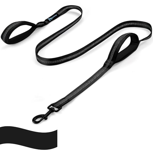 Dog Leash for Large Medium Dogs 6Ft x 1" Reflective Stitching With 2 Traffic Padded Handles - Lead Rope for Running Walking Training (All Black 1 Pack) - color: All Black 1 Pack, size: 6 ft x 1 in