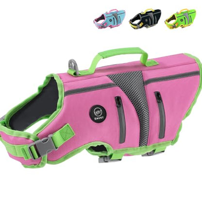 EMUST Dog Life Jacket,Dog Life Vest for Swimming,Small Dog Swim Vest,Lightweigth Adjustable Reflective Puppy Pet Float Life Preserver Vest,Pink,S - color: New Pink, size: S