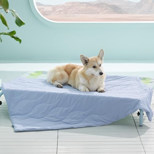 Bedsure Premium Cooling Blanket for Large Dog - Q-MAX>0.5, Breathable Summer Washable Cold Pet Mat, Soft Durable Self Cooling Dog Mat for Hot Weather, Powder Blue, 40x50 - color: Powder Blue, size: L(40x50")