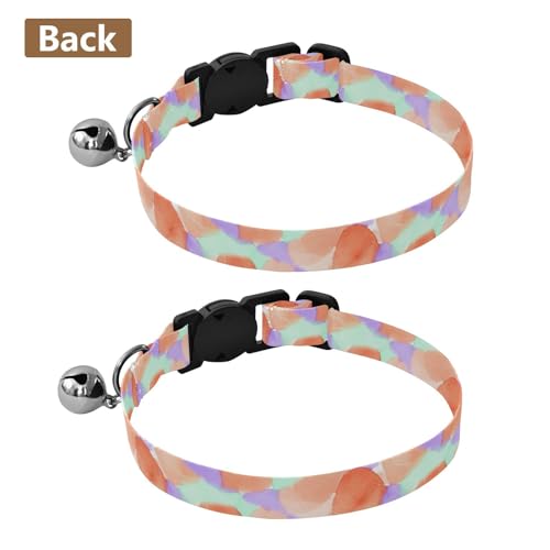 Watercolor Petals Mint Adjustable Pet Collar, 2 Pack Cat Bell Collar - color: Watercolor Petals Mint