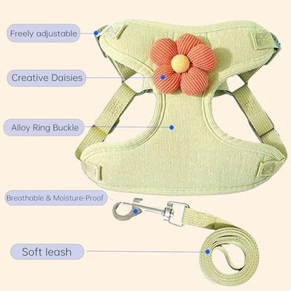 Cute Small Dog Harness with Daisy Embroidery, Breathable Dog Vest Adjustable Pet Puppy Harness Suitable for Walking, Running, Training, Everyday Wear - color: Green, size: L