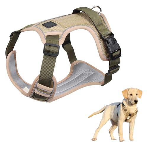 dPois Adjustable Reflective Dog Harness with Back Handle Tactical Padded Vest for Control Easy Walking Large Breed Dogs Khaki Small - color: Khaki, size: Small