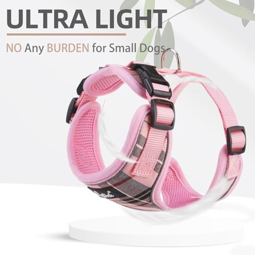 PUPTECK Soft Mesh Dog Harness and Leash Set Pet Puppy Cat Adjustable Reflective Padded Vest No Pull Harnesses, Pink, S - color: Pink, size: S (NECK: 13-15", CHEST: 14-18")