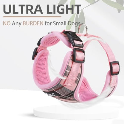 PUPTECK Soft Mesh Dog Harness and Leash Set Pet Puppy Cat Adjustable Reflective Padded Vest No Pull Harnesses, Pink, S - color: Pink, size: S (NECK: 13-15", CHEST: 14-18")