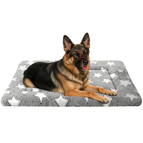 Dog Bed Mat, Reversible Dog Crate Pad for Medium Large Dogs & Cats, Soft Washable Kennel Mat with Non-Slip Bottom, Lightweight Pet Bed for Crate, Cage, Home and Travel(Gray Star, 35" L*23" W*1.5" Th) - color: Grey, size: 35"L*23"W*1.5"Th