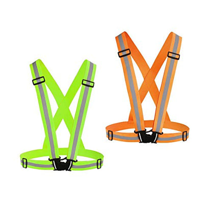 Chiwo Reflective Vest Running Gear 2Pack, High Visibility Adjustable Safety Ves for Night Cycling,Hiking, Jogging,Dog Walking - color: Green Orange