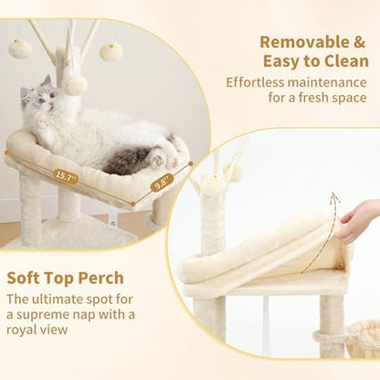Heybly Cat Tree，HCT202SM - color: Beige, size: 45.3 inch