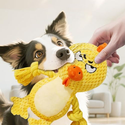 Cute Animals Interactive Squeaky Dog Toy with a Vocal Bladder, Crinkle Paper Stuffed Soft Cotton Chew Toy, Teething Rope Tug of War Pull Toy to Keep Them Busy for Puppy, Small Dogs - Yellow Chick - color: Yellow Chick