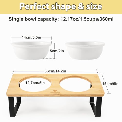 2PCS Cat Bowls Ceramic Replacement Bowl 360ml Kitten Food and Water Bowl for Indoor Cats Puppy Dishes Small Pet Feeding Dish for Rabbit & Guinea Pig Dishwasher & Microwaveable Safe(White)