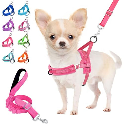 Lukovee No Pull Dog Harness and Leash Set, Soft Padded Small Dog Harness, Neck & Chest Adjustable Reflective Vest Puppy Harness with 4ft Lightweight Anti-Twist Dog Leash for Small Dogs (S, Pink) - color: B-pink, size: S ( Chest 17.5'' ~ 22'')