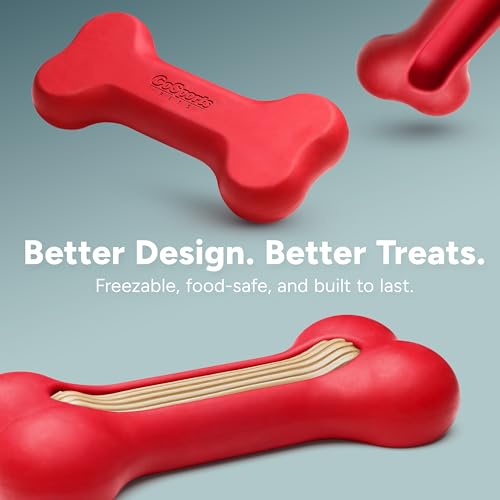 GoSports Pets PupsCream Frozen Dog Treat Holder - Dog Enrichment Fill and Freeze Bone Station - Helps Keep Dogs Busy - style: Large - Red