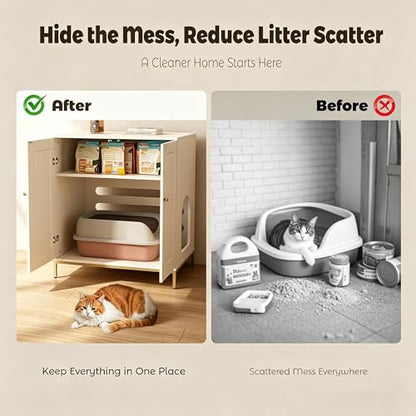 31.5" Tall Hidden Cat Litter Box Furniture with Storage Cabinet, Cat Litter Box Enclosure End Table with Ventilated Back Panel, Modern Cat Washroom Cabinet for Living Room or Bedroom, White