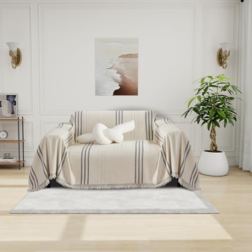 Chenille Armchair Cover Jacquard Sofa Covers Washable Furniture Protector Recliner Couch Cover 1 Cushion Reversible Chair Cover Beige Light Grey Striped Couch Cover Blanket 71"x 71" - color: A0# Beige/Light Grey - Striped, size: Medium 71" x 71"