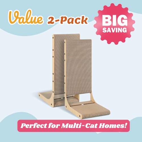 Zakkart 4-Pack Cat Scratching Board, 25.6'' Tall Cardboard L Shape Vertical Cat Scratchers for Indoor Cats, Cat Scratching Post for Wall and Couch, Large - size: Large 2PC (25.6'' tall) (Pack of 2)