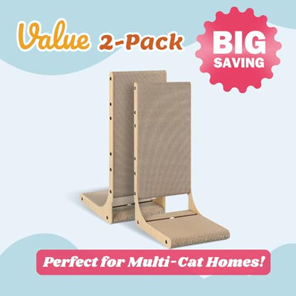 Zakkart 4-Pack Cat Scratching Board, 25.6'' Tall Cardboard L Shape Vertical Cat Scratchers for Indoor Cats, Cat Scratching Post for Wall and Couch, Large - size: Large 2PC (25.6'' tall) (Pack of 2)
