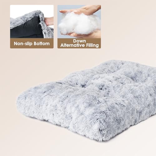 EHEYCIGA Fluffy Dog Crate Bed for Medium Dogs, Plush Faux Fur Crate Pad, Calming Anti Anxiety Medium Dog Bed, Washable Soft Warm Crate Mat with Non-Slip Bottom - color: Grey, size: 29.5 x 20