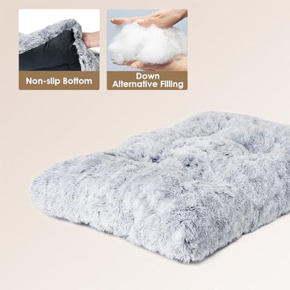 EHEYCIGA Fluffy Dog Crate Bed for Medium Dogs, Plush Faux Fur Crate Pad, Calming Anti Anxiety Medium Dog Bed, Washable Soft Warm Crate Mat with Non-Slip Bottom - color: Grey, size: 29.5 x 20