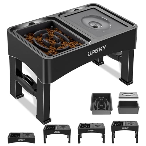 UPSKY 2-in-1 Elevated Dog Bowls Slow Feeder, 4 Height Adjustable Raised Bowls Stand, No Spill Dog Water Bowls, Anti-Slip Food and Water Bowl for Small Medium Dogs(Not Include Stainless Steel Bowl) - color: no
