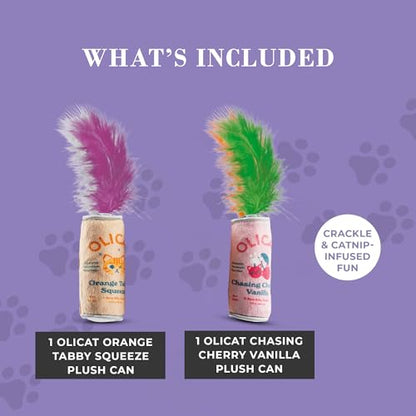 Haute Diggity Kitty Olicat Catnip Toys, Soft Plush Cat Toys Catnip Filled with Interactive Crackle Sound & Feathers, Safe & Durable Toy for Cats & Kitten, 2 Pcs - style: Olicat