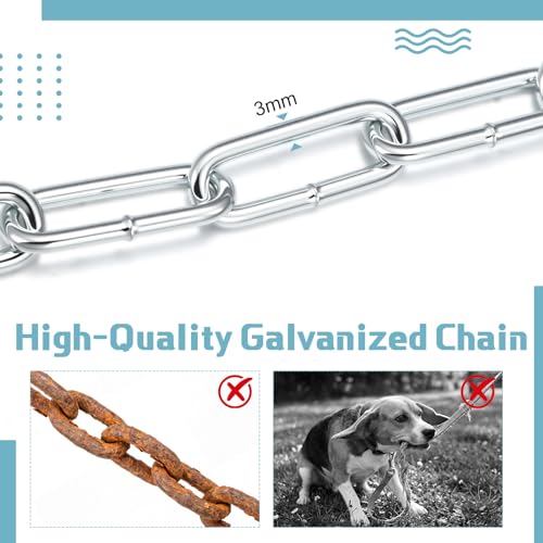 Frienda 30ft Galvanized Heavy Duty Dog Chain Tie Out Heavy Duty Chain 3mm Chew Proof with 2 Safety Clips Rust Resistant Outdoor Dog Leash for Yard Camping Hiking Park Travel 440lbs Break Strength