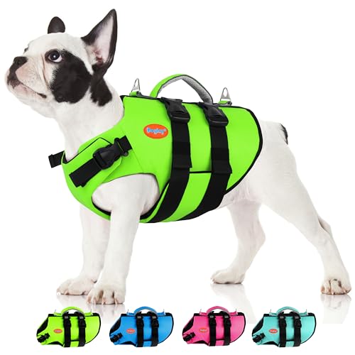Dog Life Jacket-Ripstop Superior Buoyancy Dog Life Vest, Reflective Pet Life Preserver with Handle for Boating and Swimming, Adjustable Neoprene Safety Lifesaver for Small Medium Large Dogs - color: Fluorescent Green, size: X-small