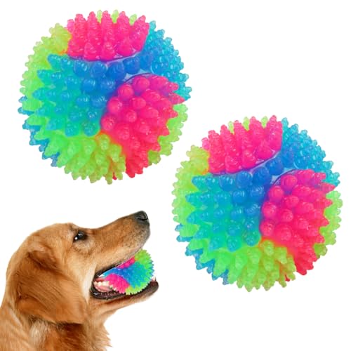 2Pcs Dog Balls,2inch Light Up Dog Balls,Flashing Elastic Ball,Glowing Interactive Led Pet Toys for Puppy Small Medium Dogs Cats - color: 2 pcs stab balls