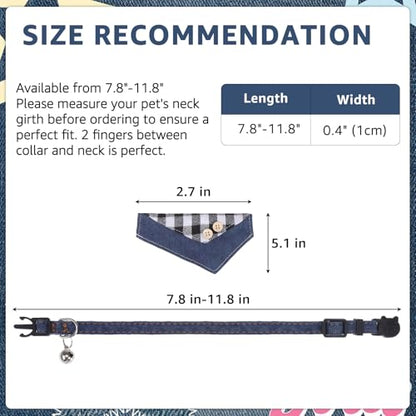 SCENEREAL Breakaway Cat Collar with Bell & Bandana, Cute Kitten Collar Suitable for Large Big Cats, Black Plaid - color: Black Plaid